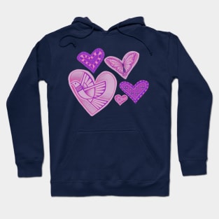 Love makes hearts take flight - dusky pink with purple Hoodie